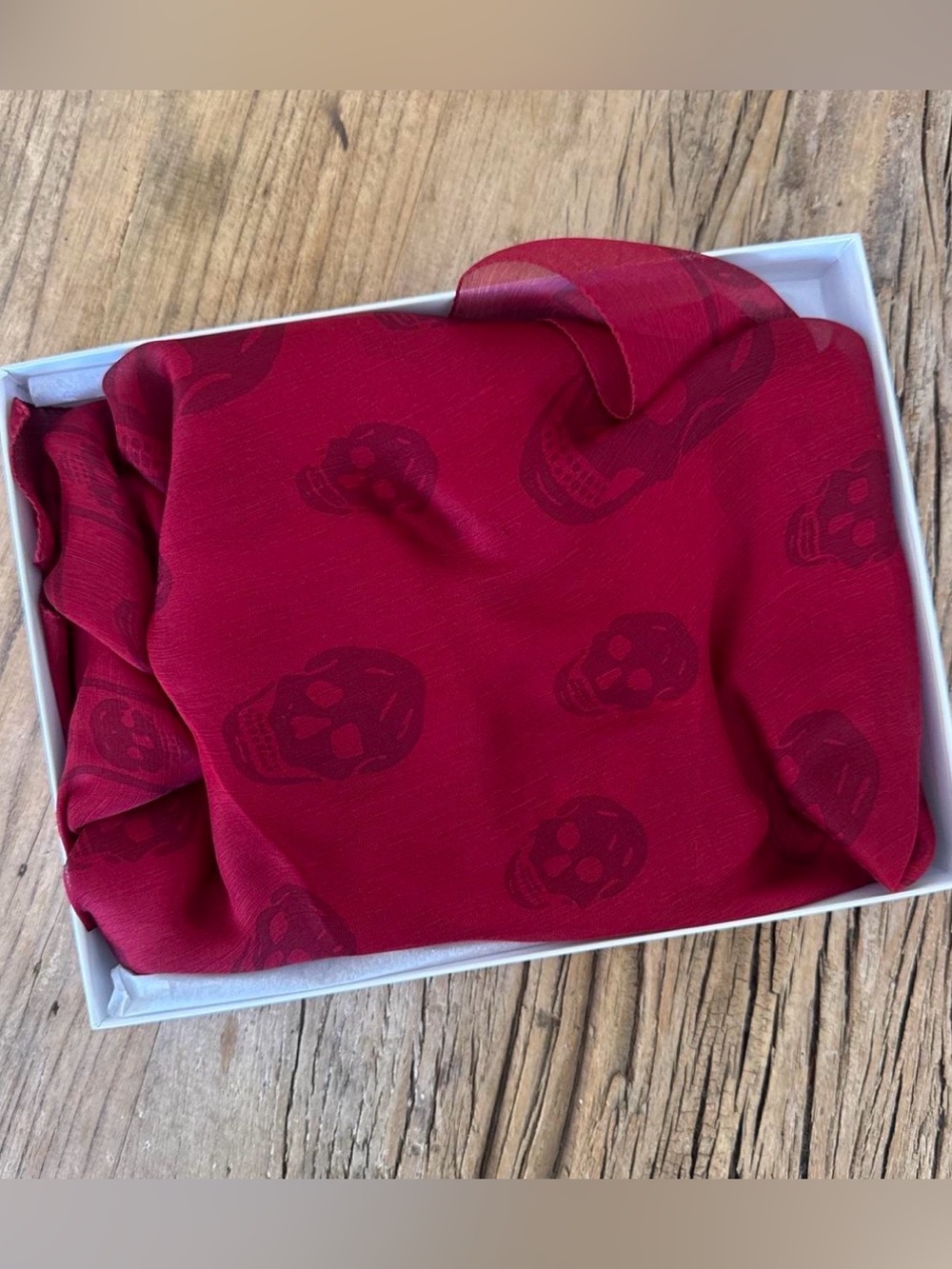 Alexander Mcqueen Red Skull-Print Silk Scarf